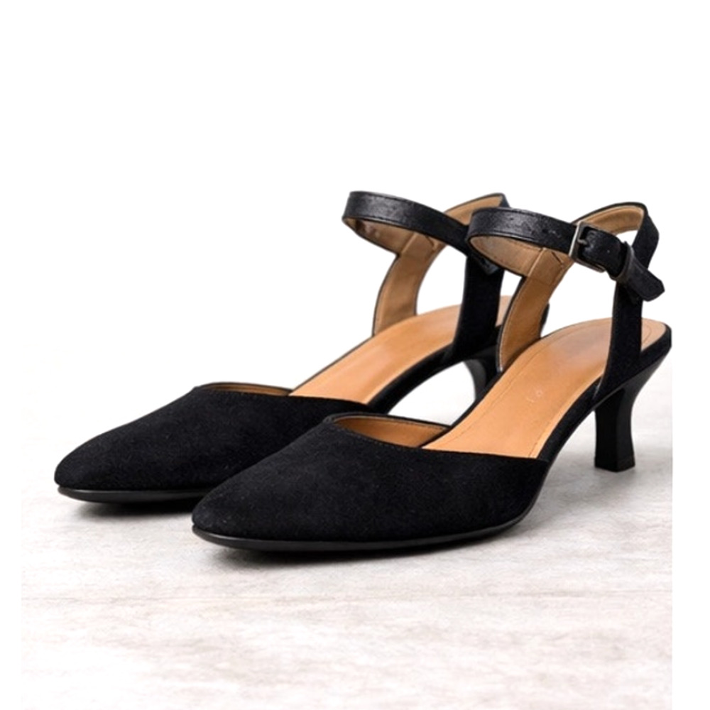Donald Pliner Black Leather Ankle Strap Kitten Heel Pumps Size 6.5M